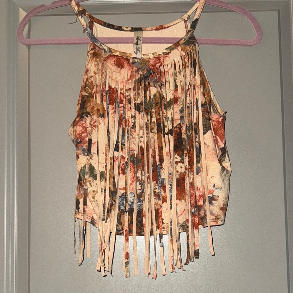 Lovely Day Floral Fringe Crop Top